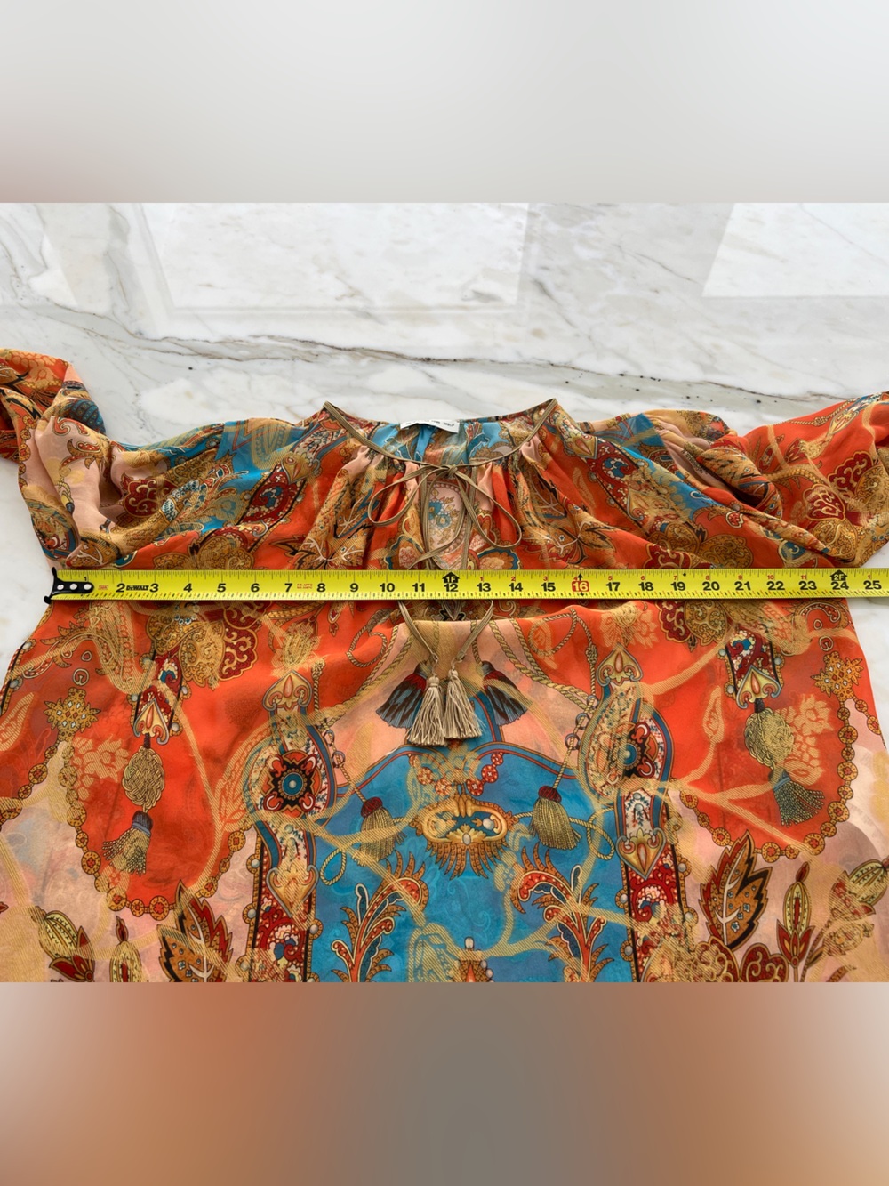 ETRO ORANGE MULTI FLORAL SILK TOP SIZE IT 46 / US 12 NWOTS! - Picture 6 of 16
